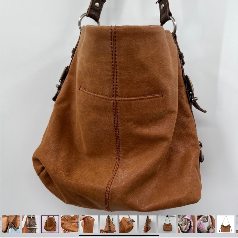 The Sak Almond Sanibel Zipper Pocket Top Carry Genuine Leather Shoulder Bag